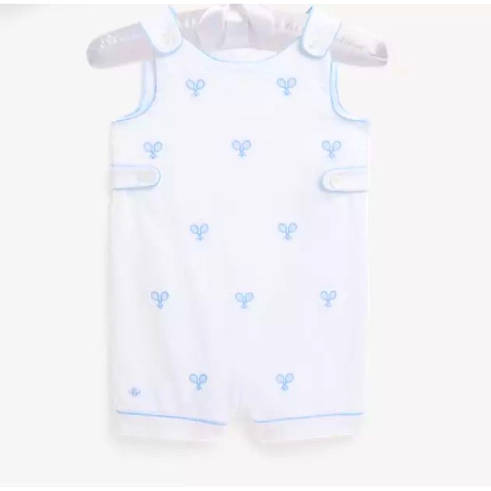 NWT Ralph Lauren Baby Seersucker Embroidered Shortall Tennis Summer Spring
